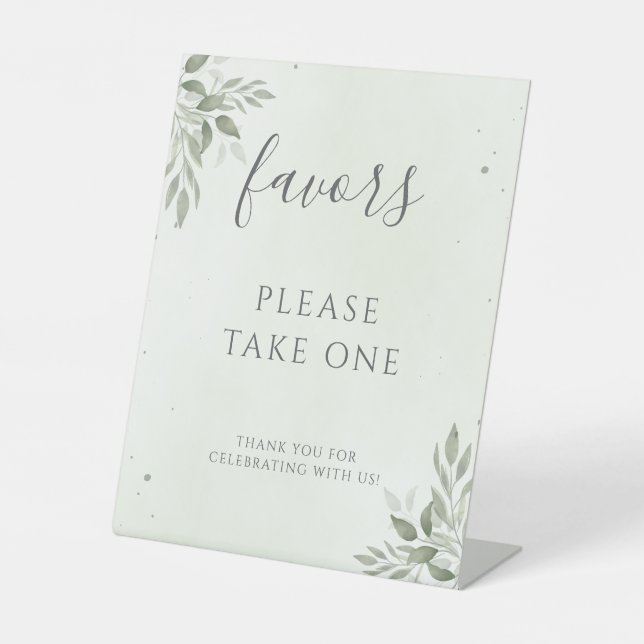 Modern Sage Greenery Wedding Favor Pedestal Sign (Front)