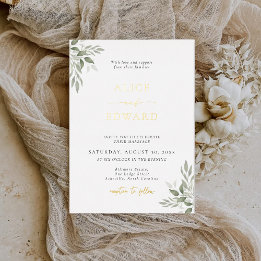 Modern Sage Greenery Wedding Foil Invitation Card