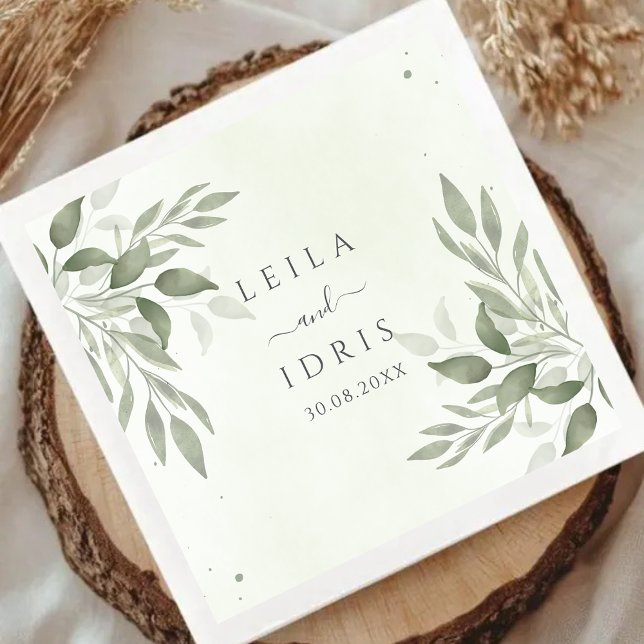 Modern Sage Greenery Wedding Paper Napkins (Creator Uploaded)