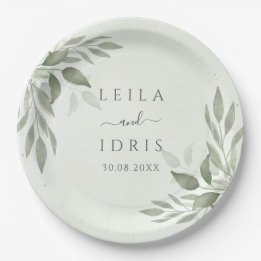 Modern Sage Greenery Wedding Paper Plates