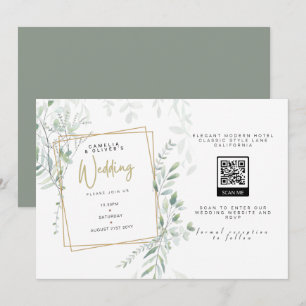 Modern Sage Greenery Wedding QR Code RSVP Invitati Invitation