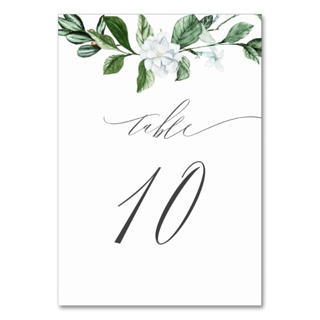 Modern Sage Greenery White Floral No 10 Wedding Table Number (Front)