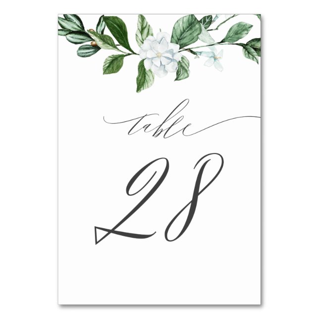 Modern Sage Greenery White Floral No 28 Wedding Table Number (Front)
