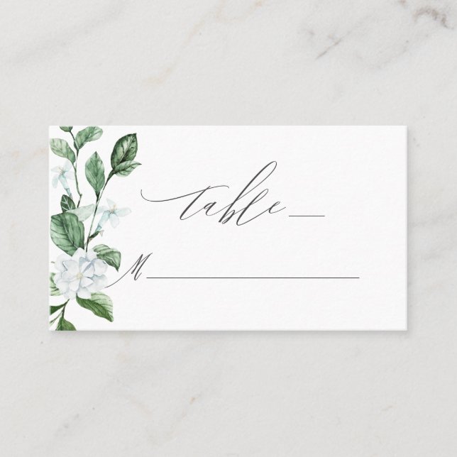 Modern Sage Greenery White Floral Wedding Place Card (Front)