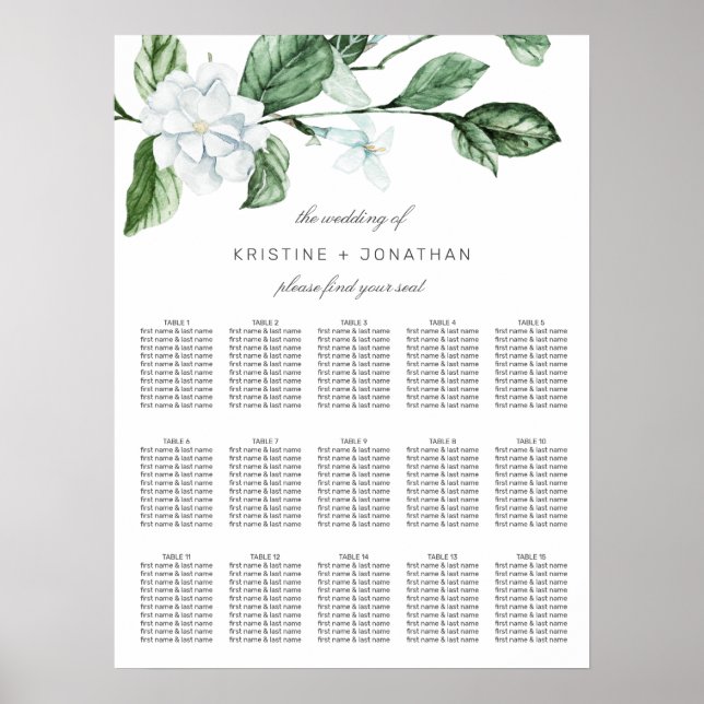 Modern Sage Greenery Wreath Floral Wedding Seating Poster (Front)