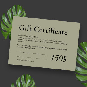 Modern Sage Logo Business Gift Certificate