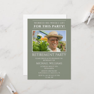 Modern Sage Masculine Photo Retirement Invitation