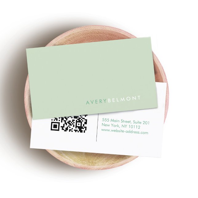 Modern Sage Minimalist Professional QR Code Business Card (Creator Uploaded)