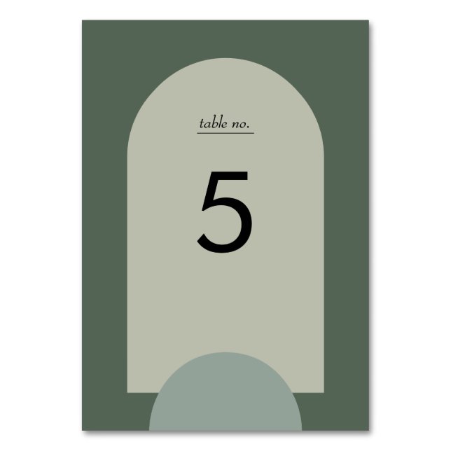 Modern Sage Moss Green Boho Arch Geometric Wedding Table Number (Front)