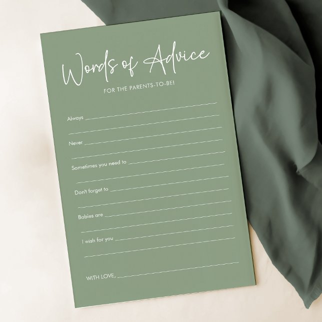 Modern Sage Oh Baby Simple Baby Shower Advice Card (Creator Uploaded)