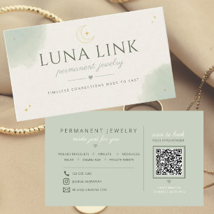Modern Sage Permanent Jewellery Artist QR Code Business Card