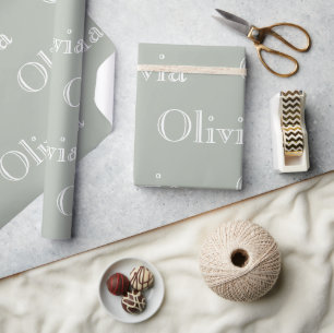 Modern Sage Personalised Pastel Script Name  Wrapp Wrapping Paper