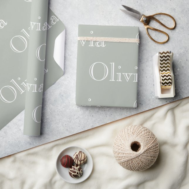 Modern Sage Personalised Pastel Script Name  Wrapp Wrapping Paper (Crafts)