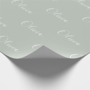 Modern Sage Personalised Pastel Script Name Wrapping Paper
