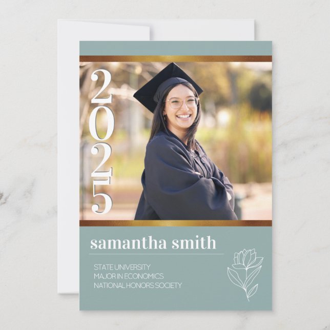 Modern Sage Photo Graduation Invitation (Back)