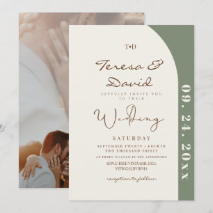 Modern Sage Photo Wedding Invitation