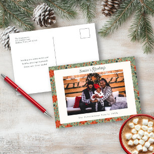 Modern Sage Poinsettia Holiday Photo Postcard