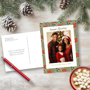 Modern Sage Poinsettia Holiday Photo Postcard
