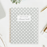 Modern Sage Polka Dots Planner<br><div class="desc">Custom-designed planner notebook featuring white polka dots on sage green colour with personalised name..</div>
