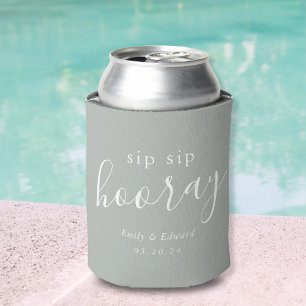 Modern Sage Sip Sip Hooray Wedding Favour Can Cooler