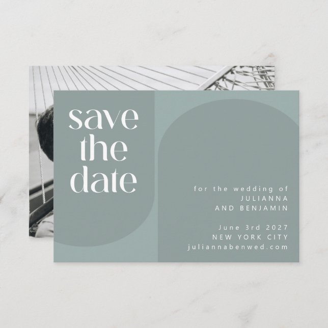 Modern Sage Teal Green Geometric Chic Wedding Save The Date (Front/Back)