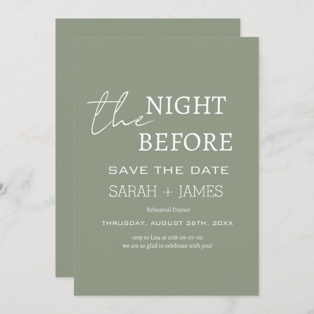 Modern Sage the Night Before Rehearsal Dinner  Save The Date (Front/Back)