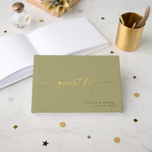 Modern Sage Wedding Photo Calligraphy Script Guest Book