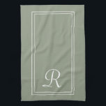 Modern Sage & White Stripe Monogram Personalised  Tea Towel<br><div class="desc">Modern Sage Green & White Stripe Monogram Personalised kitchen towel</div>