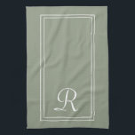 Modern Sage & White Stripe Monogram Personalised  Tea Towel<br><div class="desc">Modern Sage Green & White Stripe Monogram Personalised kitchen towel</div>