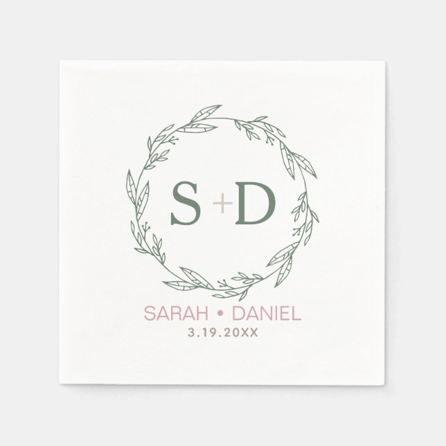 Modern Sage Wreath Wedding Napkin (Front)