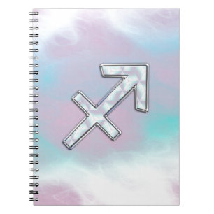Modern Sagittarius Zodiac on Mother of Pearl Style Spiral Notebook