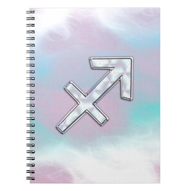 Modern Sagittarius Zodiac on Mother of Pearl Style Spiral Notebook (Front)