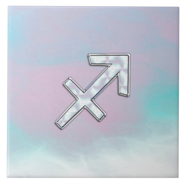 Modern Sagittarius Zodiac on Mother of Pearl Style Tile (Front)