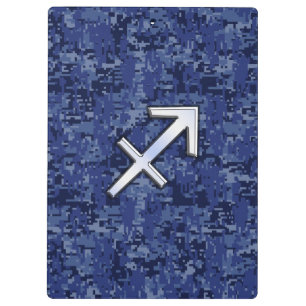 Modern Sagittarius Zodiac Sign Navy Digital Camo Clipboard