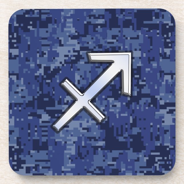 Modern Sagittarius Zodiac Sign Navy Digital Camo Coaster (Front)