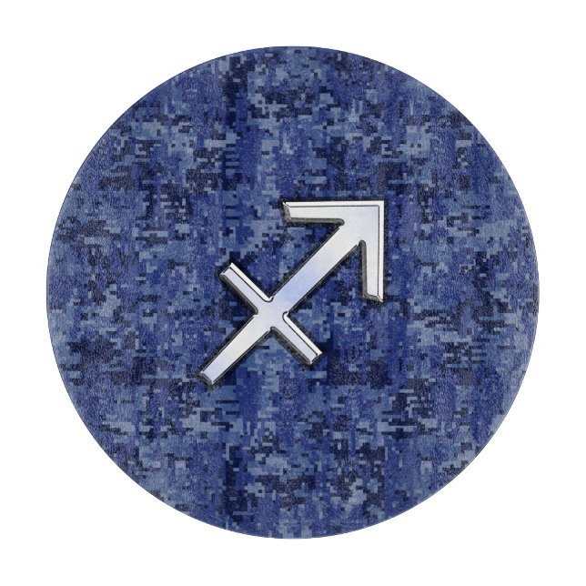 Modern Sagittarius Zodiac Sign Navy Digital Camo Cutting Board (Front)