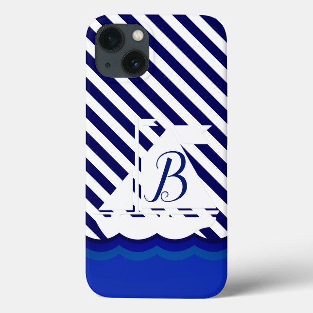 Modern Sailboat Monogram Custom Case-Mate iPhone Case (Back)