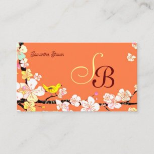 Modern Sakura Bird Monogram Business Card