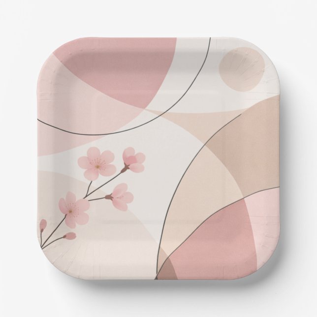 Modern Sakura Minimalist Geometric Paper Plate (Front)