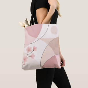 Modern Sakura Minimalist Geometric Style Tote Bag