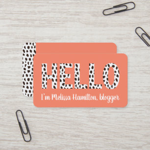 Modern Salmon Spots HELLO I'm Name Personalised Business Card