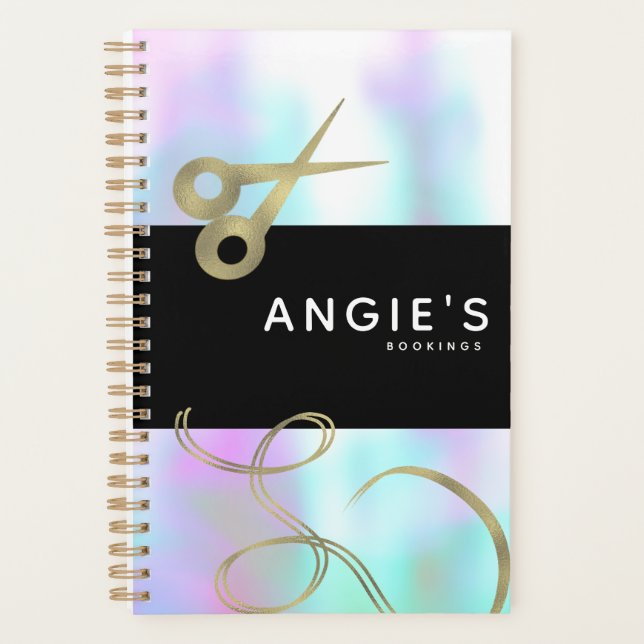 Modern Salon Beauty Scissor Gold Booking Hologram Planner (Front)
