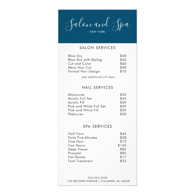 Modern Salon Price Menu (Front)