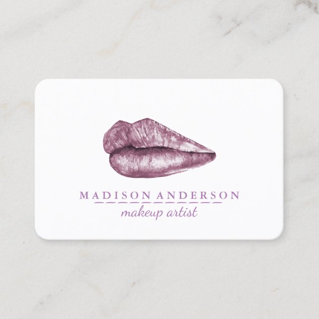 Modern Salon Red Lips Makeup Artist Business Card (Front)