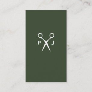 Modern Salon Shears Monogram (dark green) Business Card