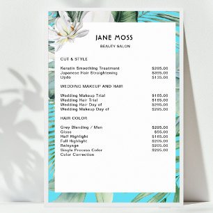 Modern, salon, watercolor tropical Price List  Poster