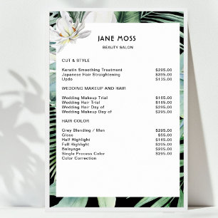 Modern, salon, watercolor tropical Price List    Poster