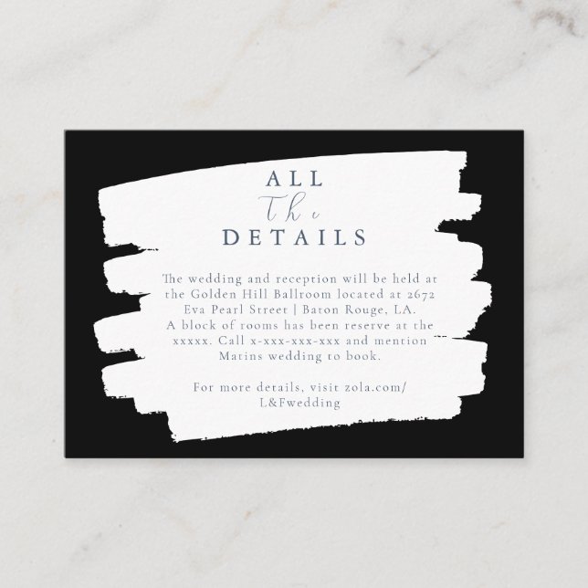 Modern Sample Distressed Black Wedding Details Enclosure Card (Front)