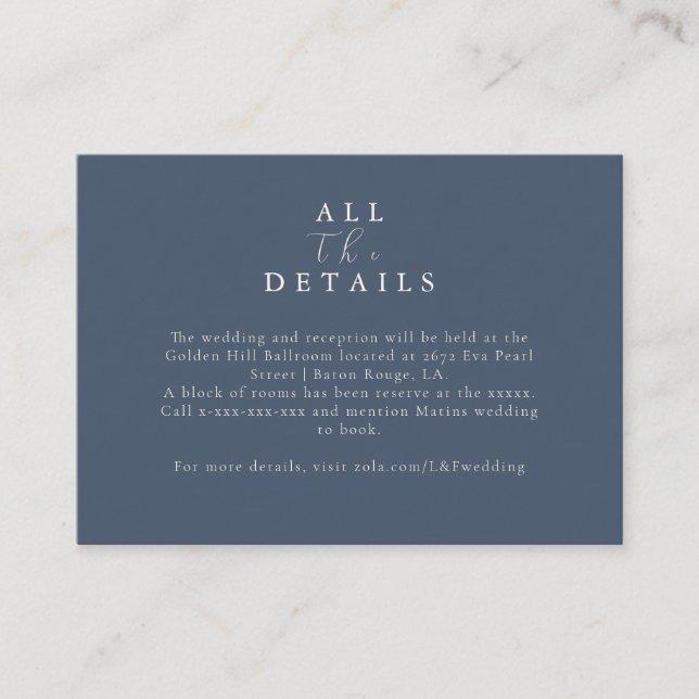 Modern Sample Distressed Photo Wedding Details Enclosure Card (Front)