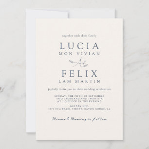 Modern Sample Leaves Delicate Dusty Blue Wedding Invitation
